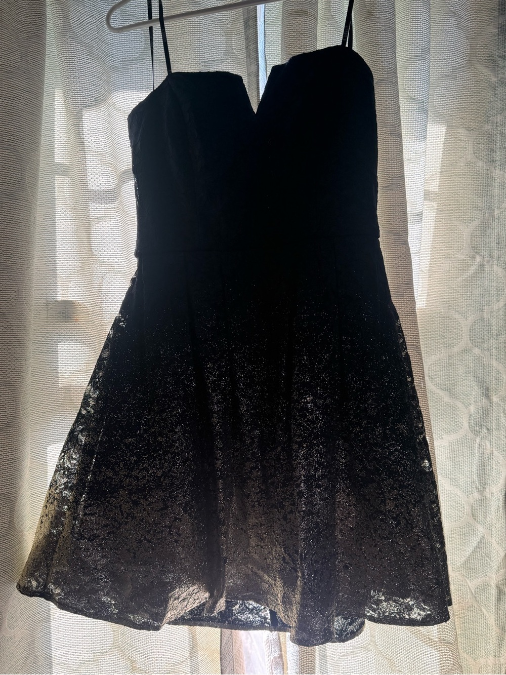 B Darlin Black Lace Mini Dress with Spaghetti Straps